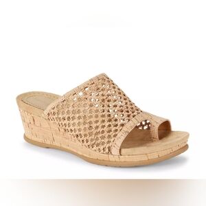 NWT Baretraps Women's 9 Faye Wedge Cork Sandals Natural Tan